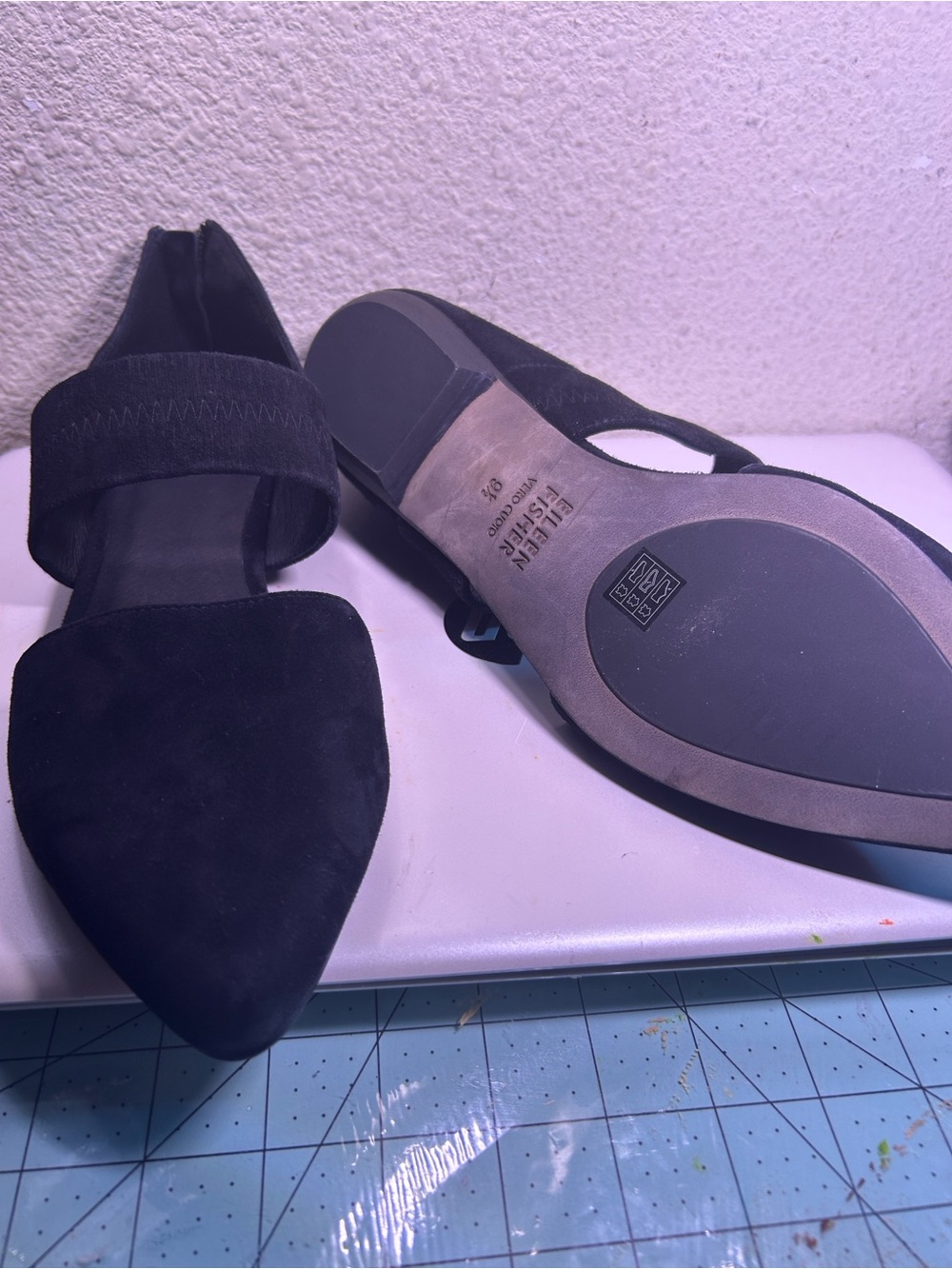 Eileen Fisher Black Pointed-Toe Mary Jane Flats